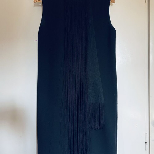 Lanvin black wool sleeveless dress with front decoration