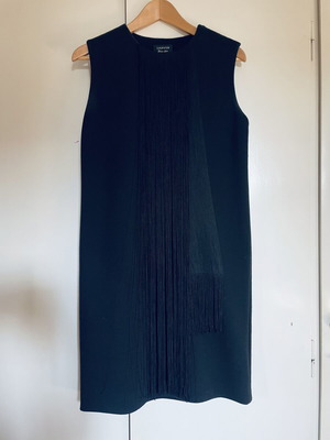 Lanvin black wool sleeveless dress with front decoration