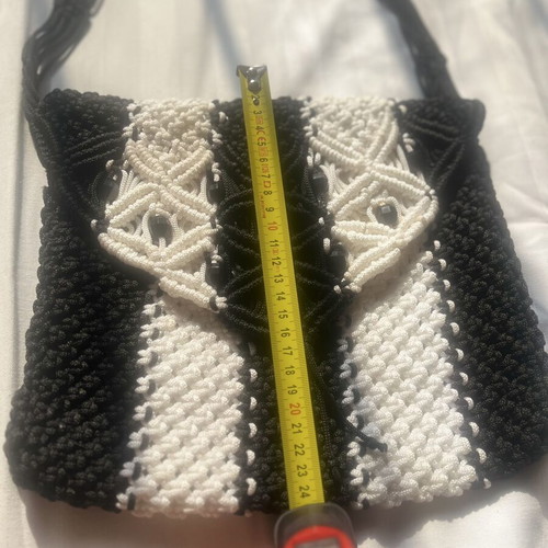 Handmade Macrame Shoulder Bag new, black and white with beads