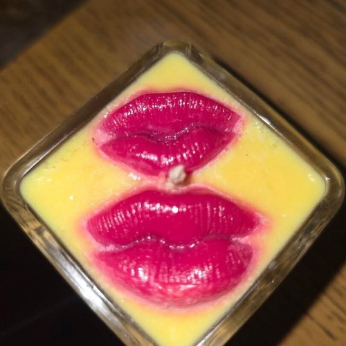 Lip-shaped handmade candle