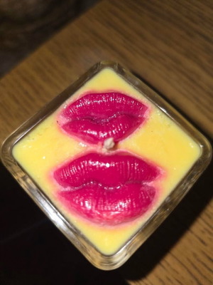 Lip-shaped handmade candle