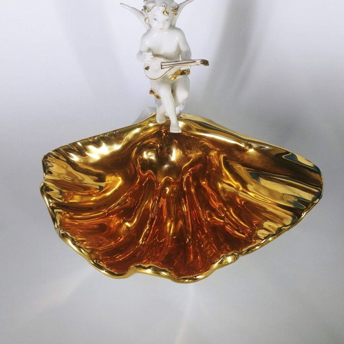 Decorative bowl fontaniera Angel on Pearl used, porcelain with Swarovski