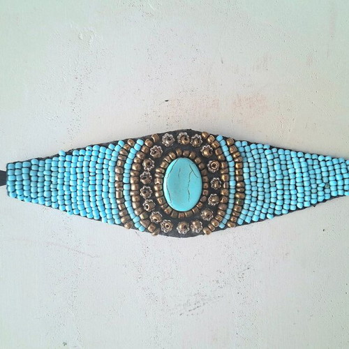 Handmade bracelet with turquoise beads and stones, vintage style
