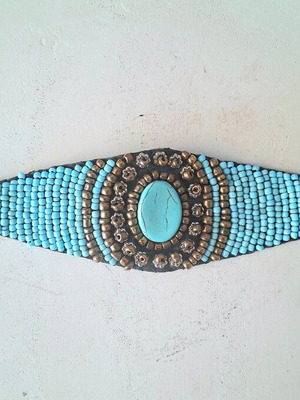 Handmade bracelet with turquoise beads and stones, vintage style