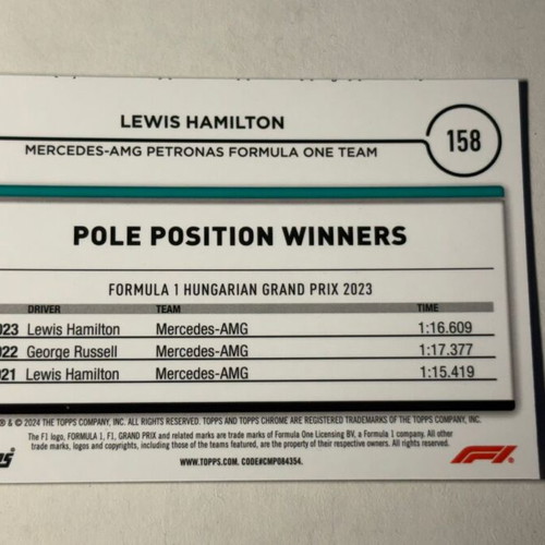 Lewis Hamilton Topps Chrome Refractor card used