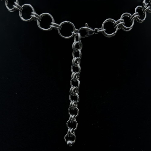 Chainmail necklace with hearts new, silver stainless steel