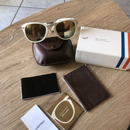Persol Steve McQueen 24H Le Mans Centenary sunglasses like new, white and brown