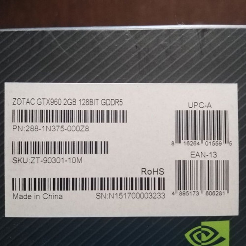 Zotac GeForce GTX 960 graphics card, 2GB DDR5