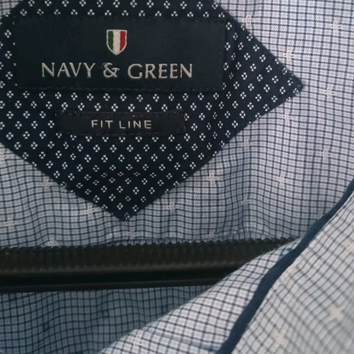 Navy & Green dress shirt used, size L, blue