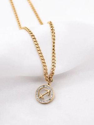 Sagittarius necklace new steel gold-plated pendant with clear zircons