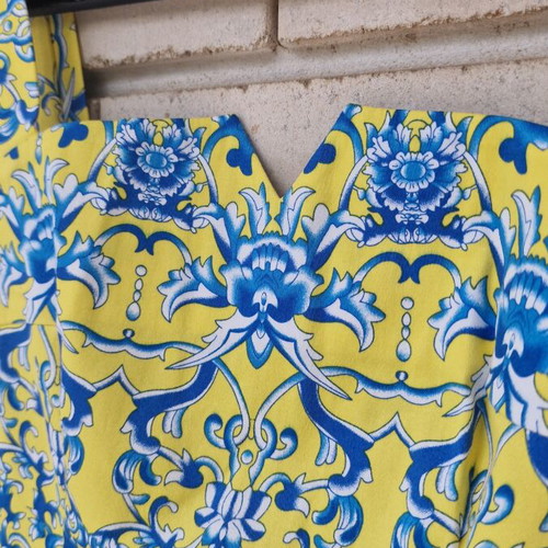 Fitted mini dress size S yellow and blue, like new, 100% cotton