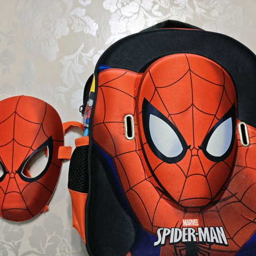 Spiderman school backpack used with wheels and detachable mask
