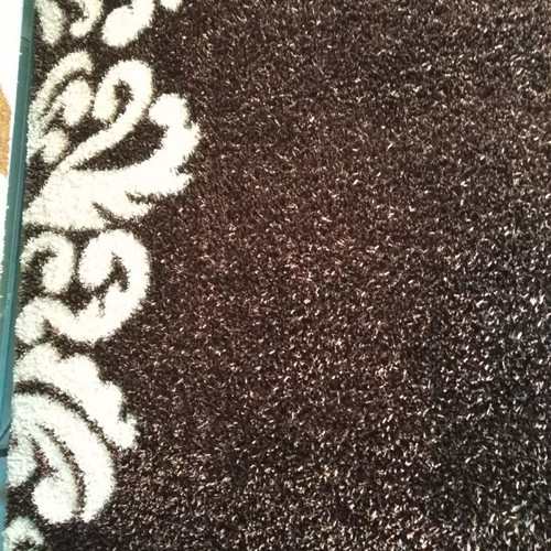 Shaggy rug dark brown with ecru flowers new 2x3