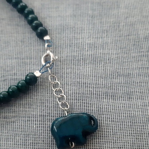 Green Elephant Bracelet with Malachite and 925 Silver new, handmade