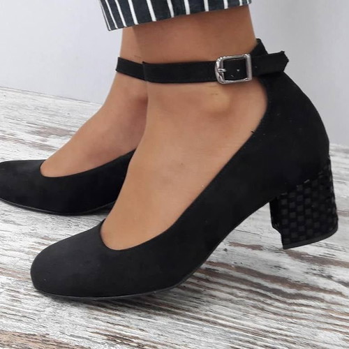 Pumps new with square heel and ankle strap black size 37