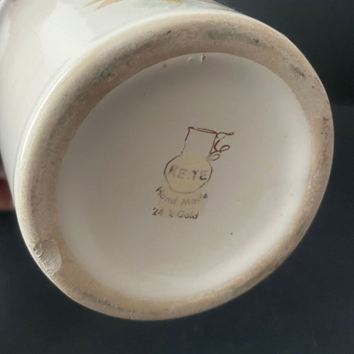 Vintage porcelain vase KE.TE. with 24K gold, 24cm, used