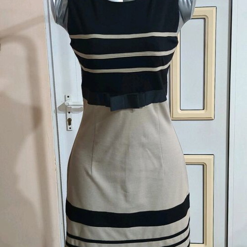 Sleeveless midi dress like new, beige and black, size XS-S