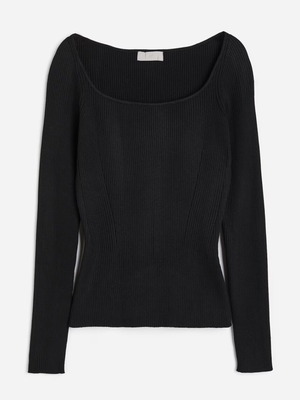 H&M women's elastic fitted black blouse medium used
