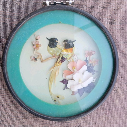 Vintage Chinese collectible plate used with embossed bird and flower design