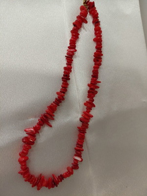 Handmade necklace with coral and stainless steel extension chain