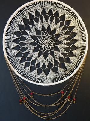 Dreamcatcher 2 new handmade crochet with gold thread and acrylic beads