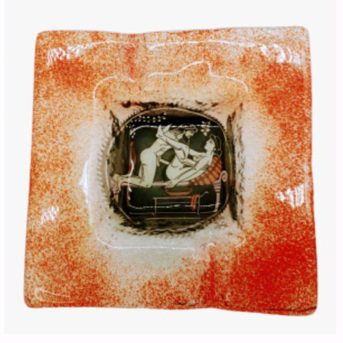 Satyr glass ashtray new with erotic scene
