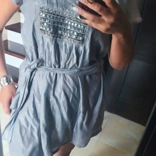 Silver Mini Dress like new with metallic glam and studs