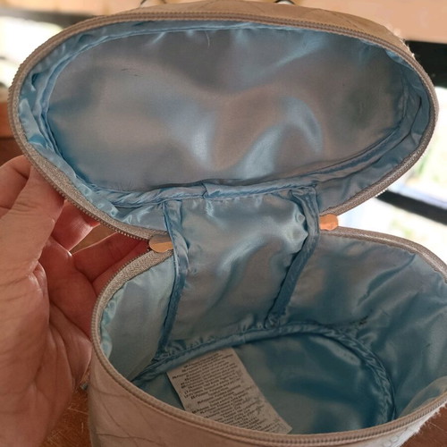 Satin Toiletry Bag like new, made in UK, light blue