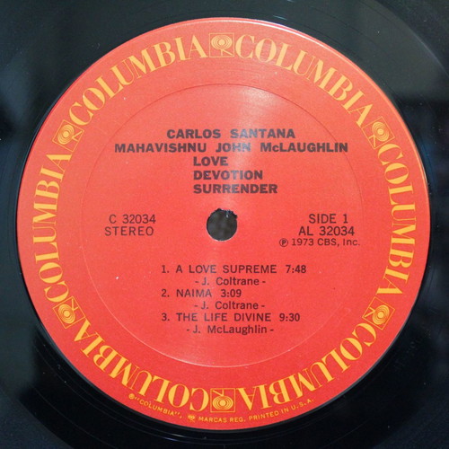 Carlos Santana & Mahavishnu John McLaughlin Love Devotion Surrender vinyl LP used