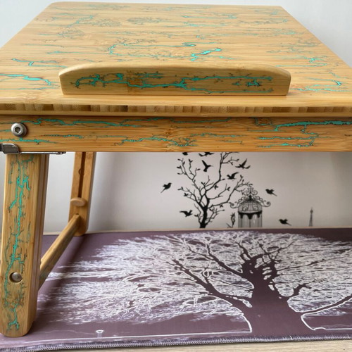 Handmade Bamboo Laptop Table with Lichtenberg Art and Magnetic Upgrade new