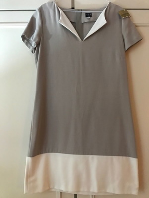 Dress unused, size 38, beige-green and ecru, crepe fabric