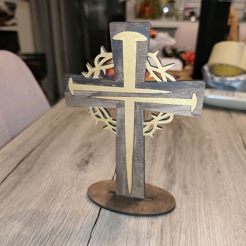 Wooden double-sided tabletop cross new with inlay technique