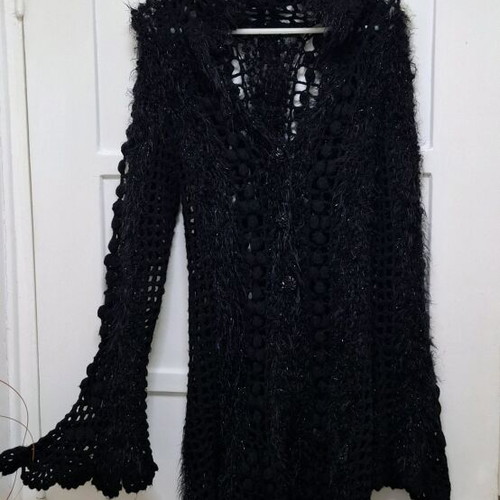 Knitted cardigan with hood and buttons size M like new, black