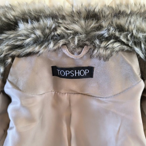 Topshop real leather vest used, aviator style with faux fur trim