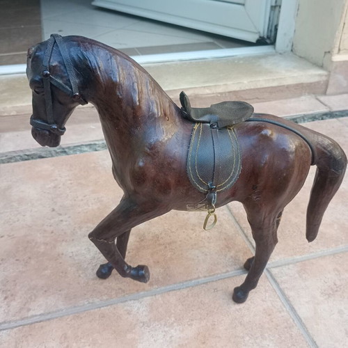 Vintage handmade wooden horse with leatherette