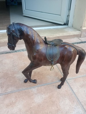 Vintage handmade wooden horse with leatherette