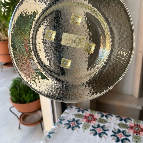 Vintage collectible glass ashtray Italian made like new, soft yellow
