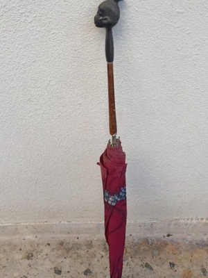 Vintage umbrella used with case and wooden handle