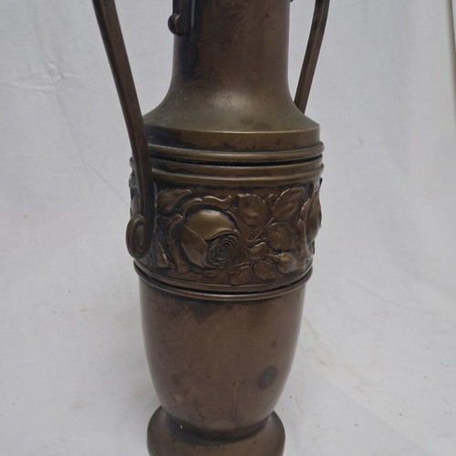 Lenk Austria Art Nouveau Bronze Silver-Plated Brass Vase used, 34 cm
