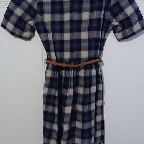 Mini dress Yumi London blue check with white lace hem like new size 40