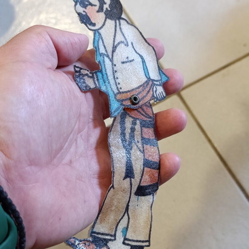 Leather handmade Mitsaras figure used, height 19 cm