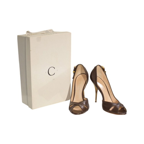 Casadei dark brown leather peep-toe heels EU 40