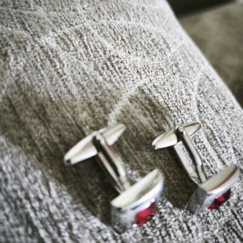Men's steel vintage cufflinks like new, red and silver