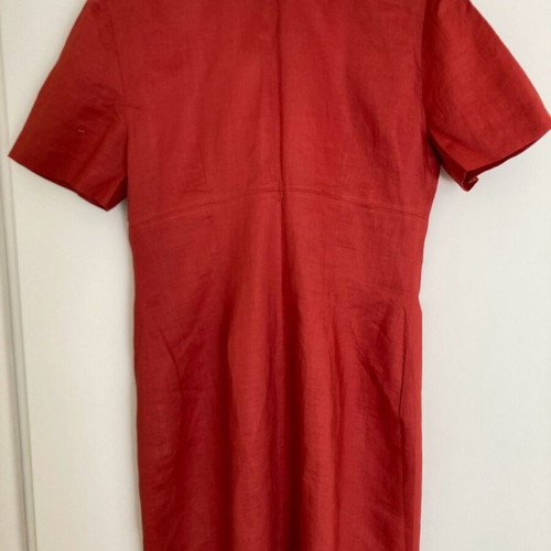 Linen dress in brick red with beige like new, size L