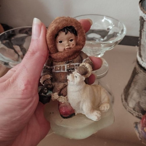 Shine Resin Figurine child with polar bear like new vintage