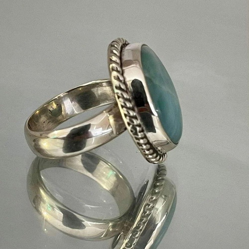 Vintage ring with natural larimar stone like new, silver blue