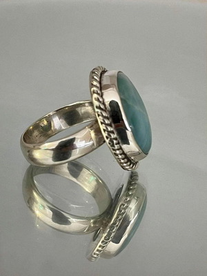 Vintage ring with natural larimar stone like new, silver blue