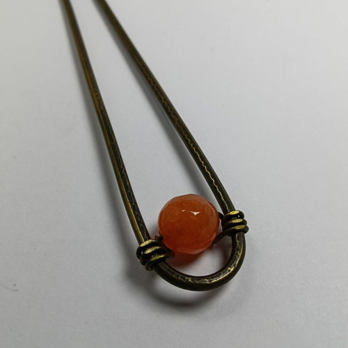 Hair Fork handmade, new, brass oxidized with agate stone