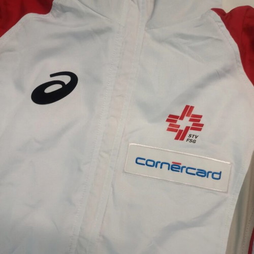 Asics zipper used, size small, white and red