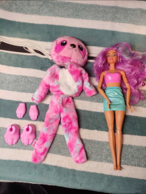 Barbie Cutie Reveal βραδύποδας κούκλα μεταχειρισμένη, λείπει κουτάβι, χτένα, σανδάλια